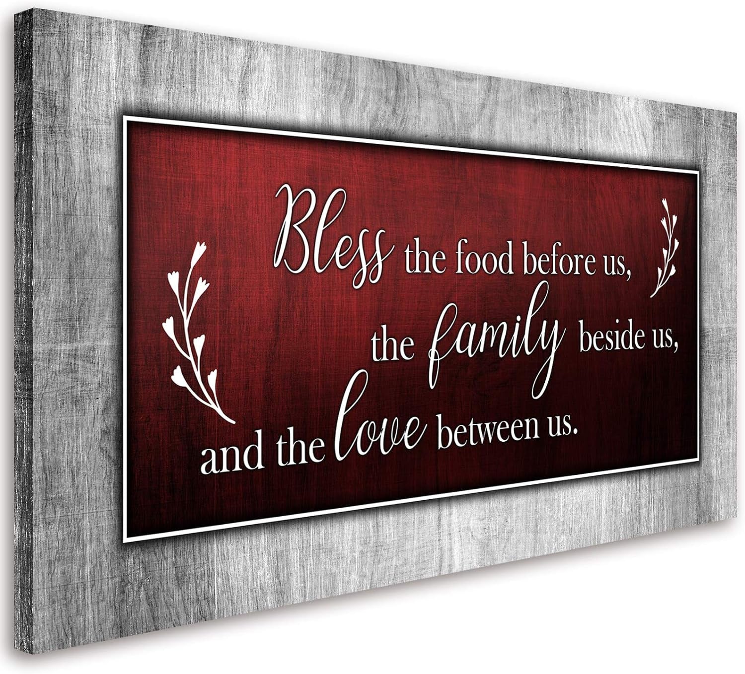 Motivational Quotes Christian Wall Art Red and Grey Canvas Prints Bless the Food Quote Wall Pictures Framed Artwork for Home Living Room Dining Room Kitchen Decor