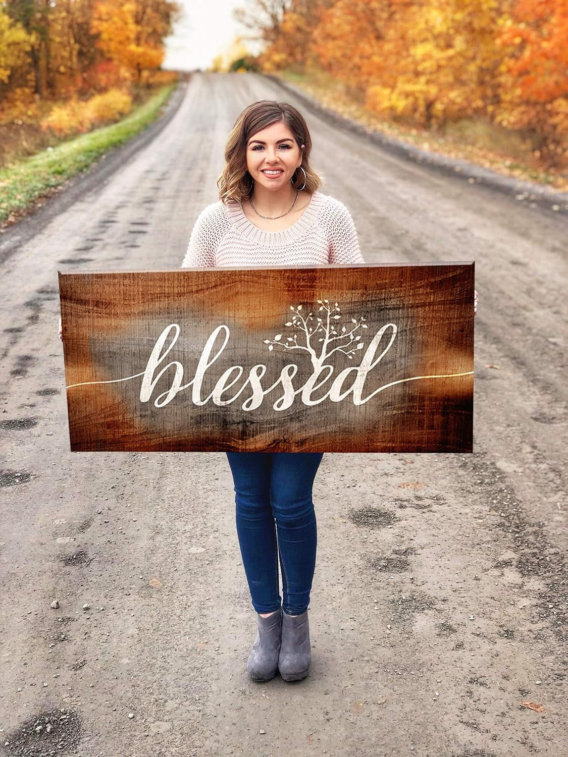 | Christian Wall Art |Blessed Sign|So Very Thankful Quotes Wall Art|Religious Wall Decor| Blessed Word Sign|Christian Wall Decor|Thankful Wall Decor (42 X 19, Blessed Word Sign (Brown))