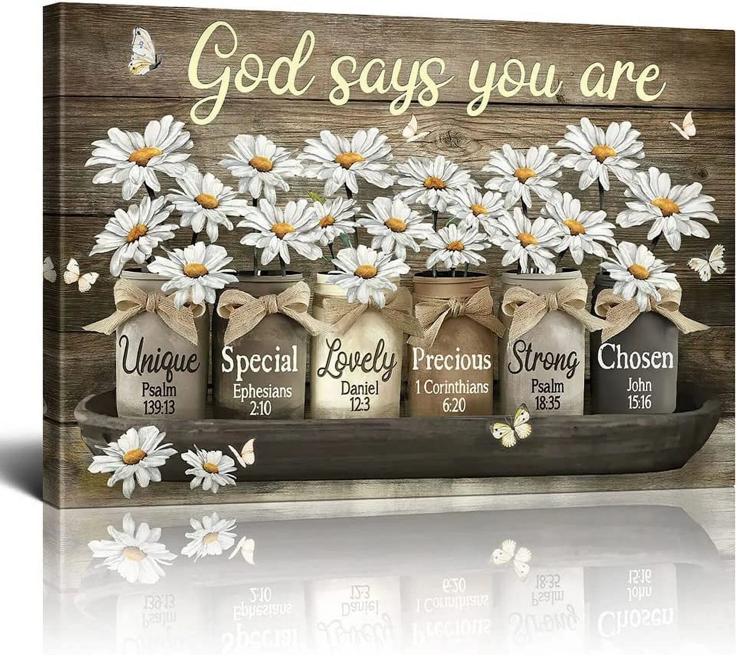 Butterfly and Daisy Christian Scripture Wall Art 12" X 16" Framed Canvas Prints