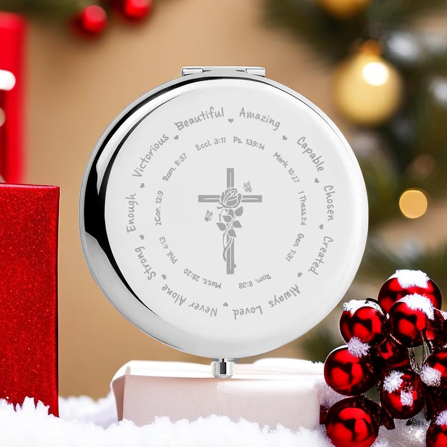 Christian Gifts for Women, Inspirational Gifts Faith Compact Mirror with Bible Verse Prayers, Religious Gifts for Women Friend Christmas Birthday Gift