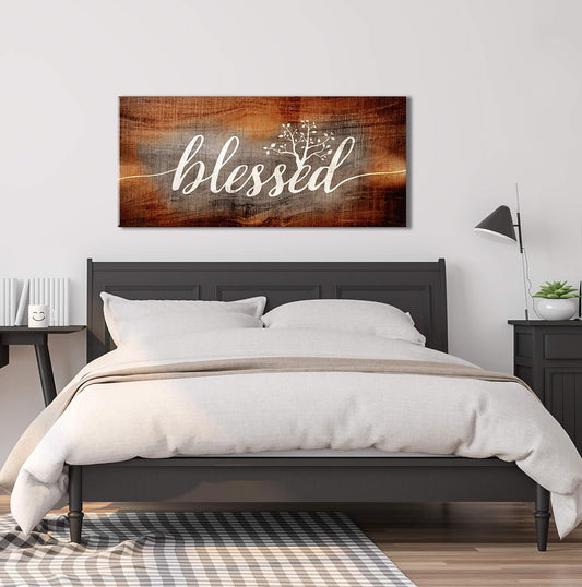 "Christian Wall Art – Blessed Word Sign in Brown, 42x19 Inch Religious Wall Decor with Inspirational Thankful Quote"

