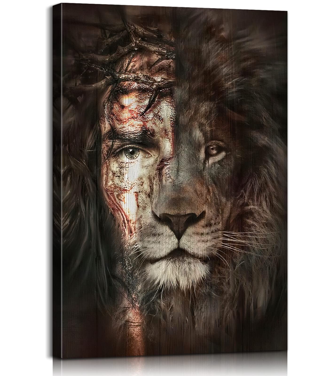 Jesus and Lion wall art, Christian wall decor, Lion of Judah canvas, faith-based artwork, religious home decor, inspirational Jesus painting for home & office