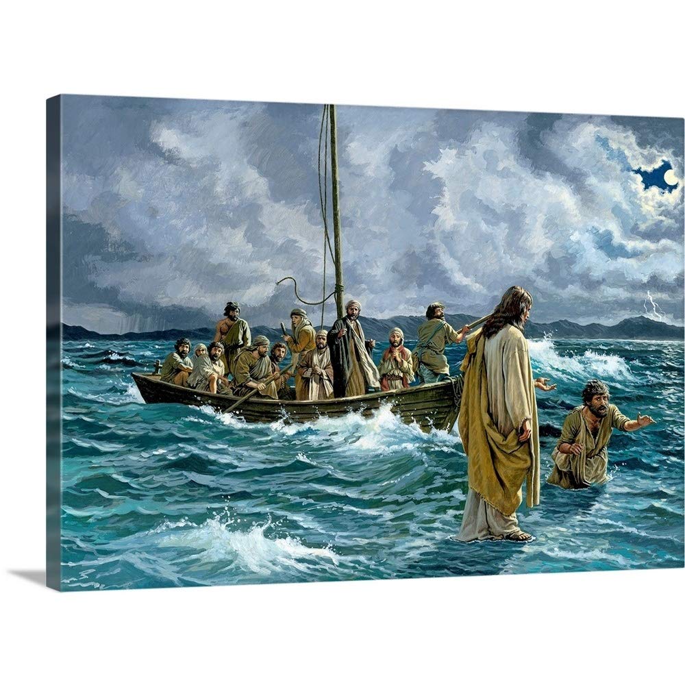 Christ Walking on Water canvas wall art, Christian home décor, faith-based Jesus painting, high-quality religious artwork, ready to hang, perfect gift idea