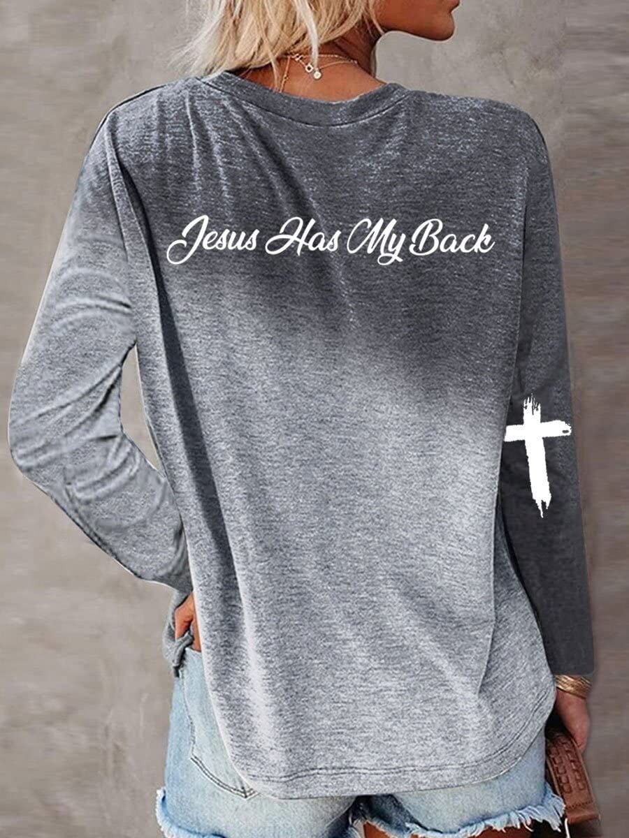 Akivide Womens Blessed Jesus Cross Letter Print Long Sleeve Sweatshirt Pullover Tops Faith Shirt Grey Mixed