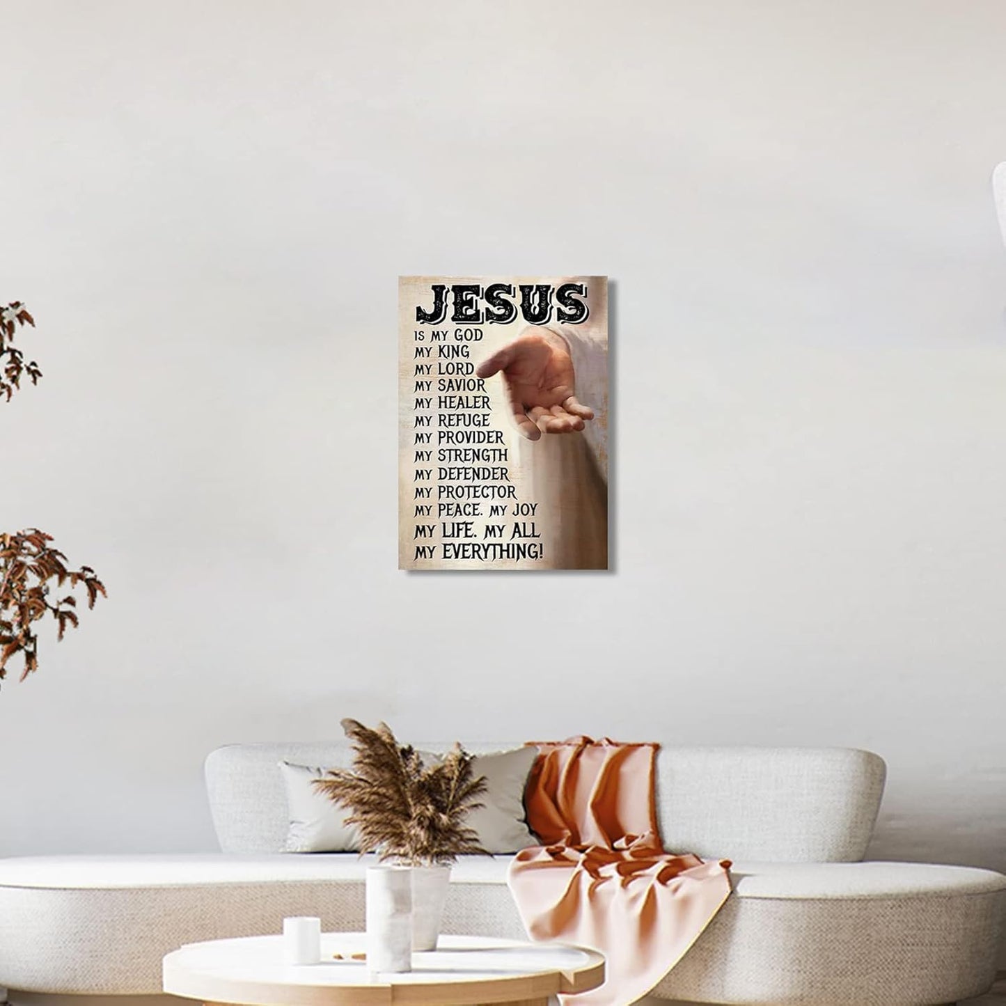 Christian Wall Art Jesus Wall Art Hand of God Canvas Artwork Christian Faith for Wall Every Moment Thank God Painting Artwork Religious Wall Decor for Living Room Modern Decor Framed (12X16In)