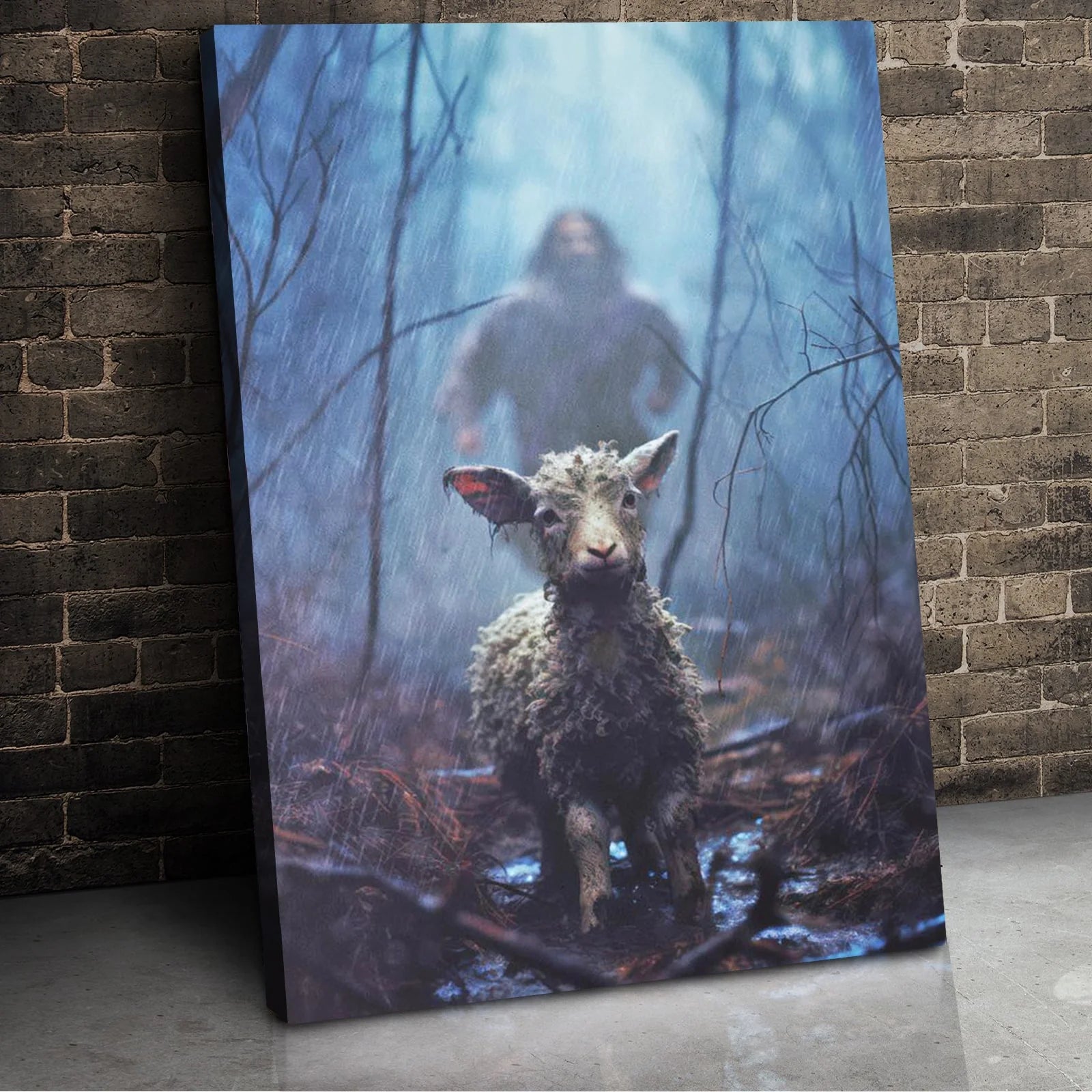 Jesus Running after Lost Lamb, Jesus Canvas Print, Christmas Decor, Christian Wall Art