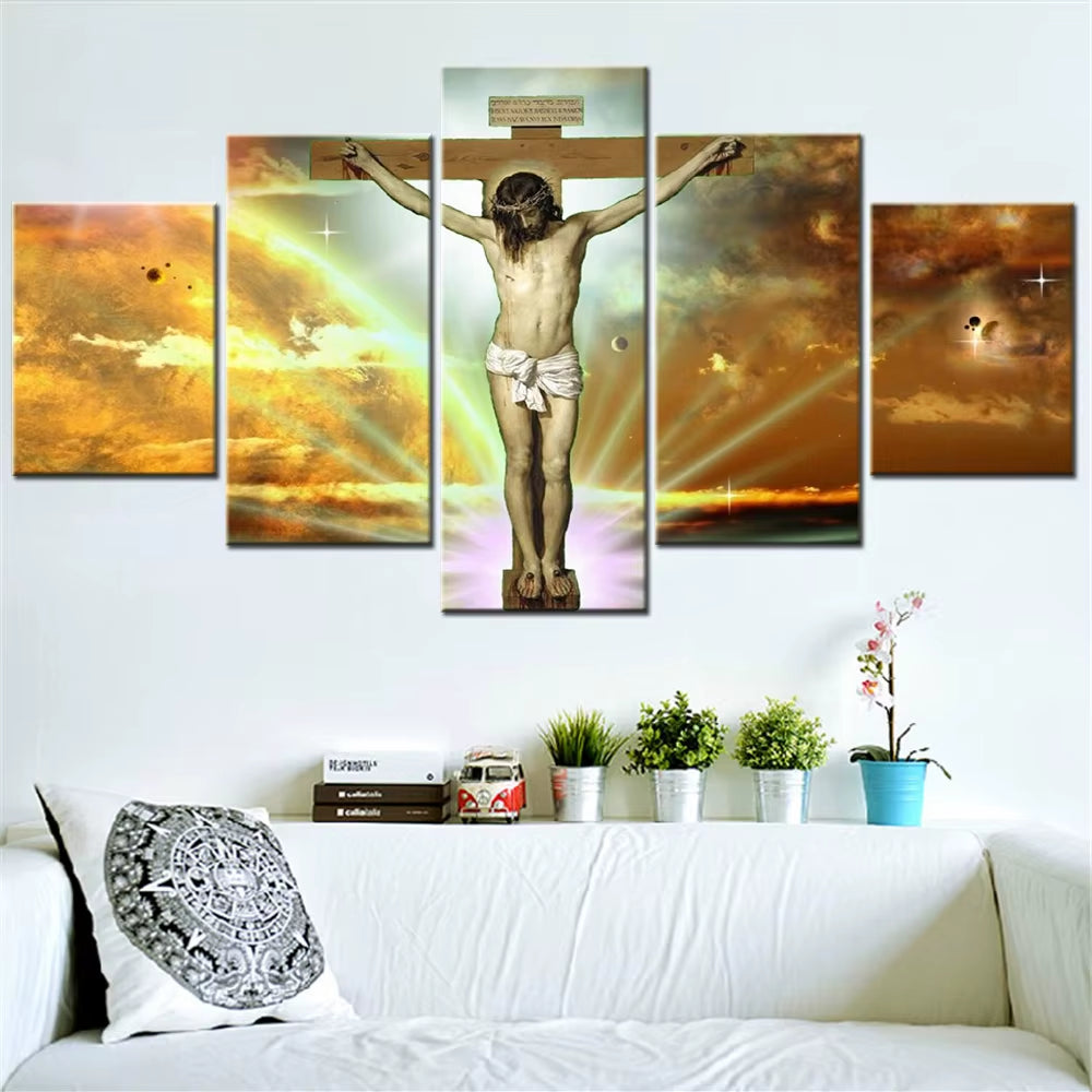 Christian Wall Art Canvas Set, Jesus Cross on Stars and Space Posters, Interior Home Decor, Painting