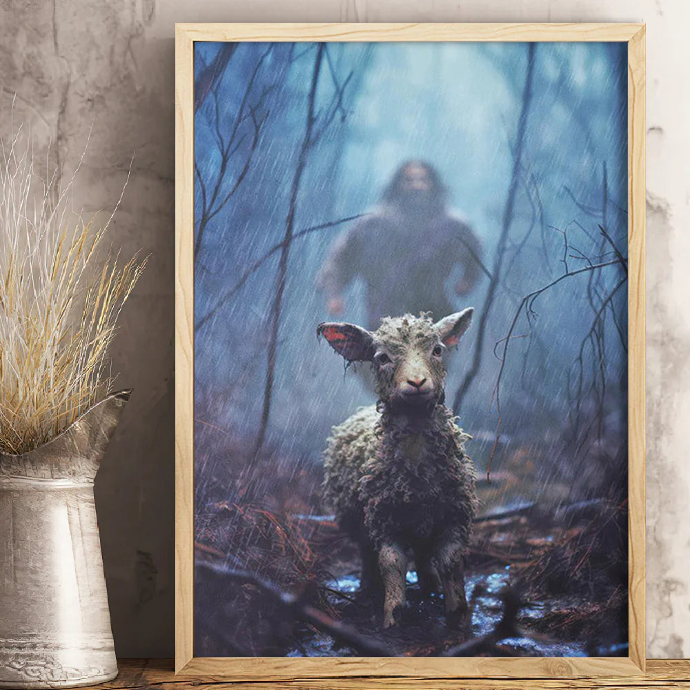 Jesus Running after Lost Lamb, Jesus Canvas Print, Christmas Decor, Christian Wall Art