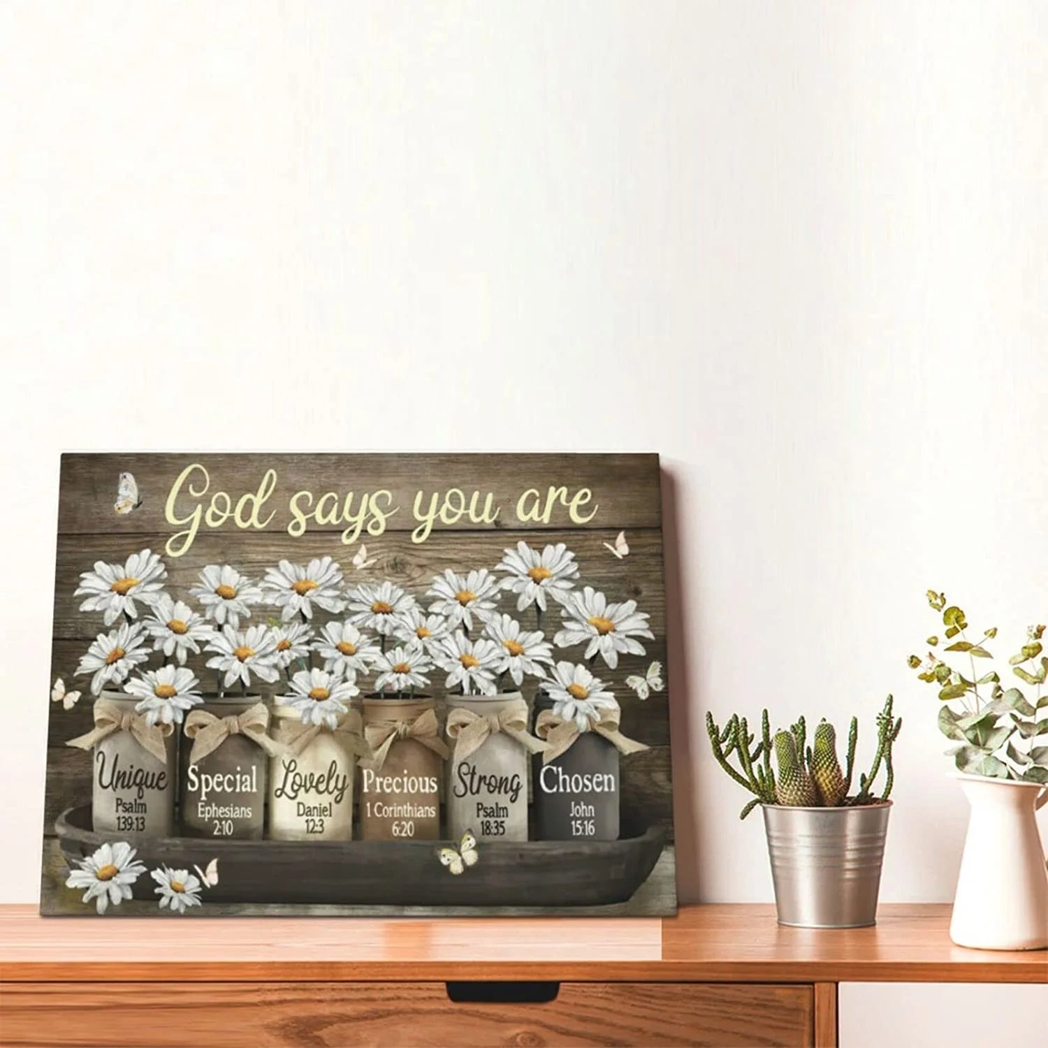 Butterfly and Daisy Christian Scripture Wall Art 12" X 16" Framed Canvas Prints