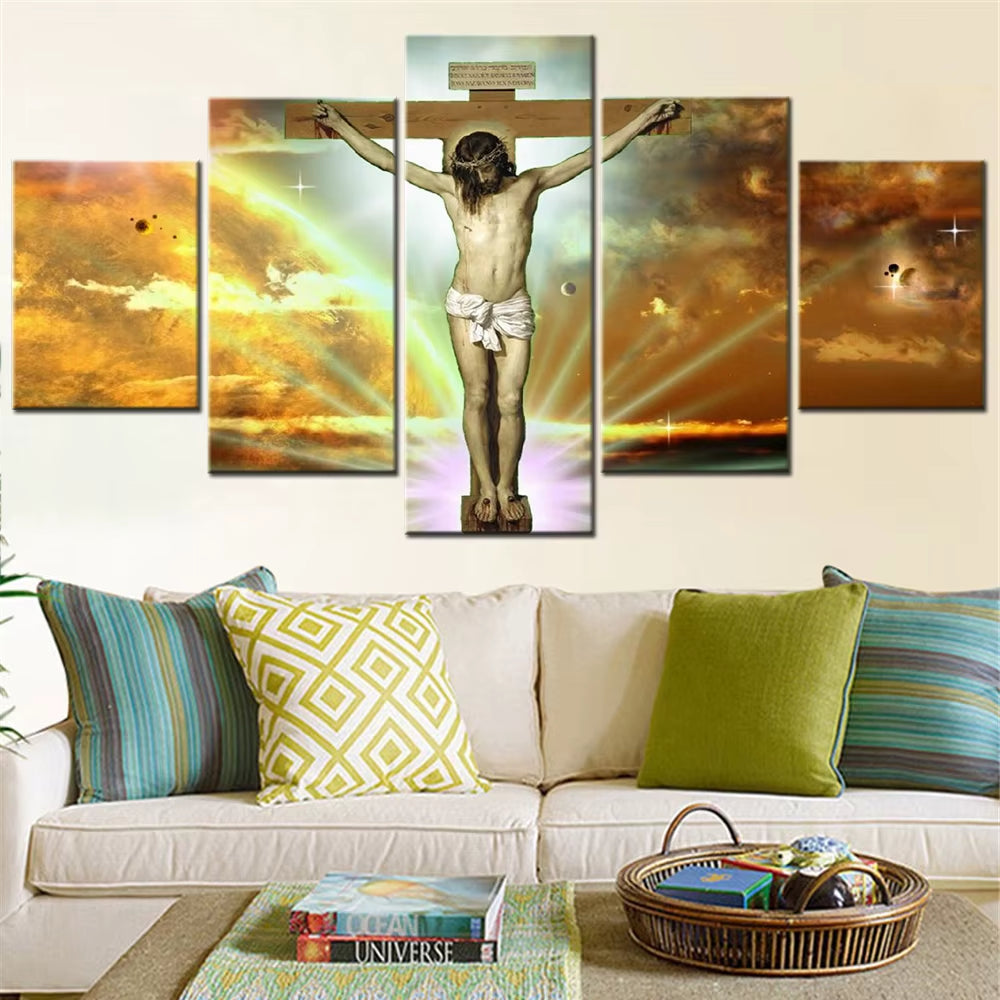 Christian Wall Art Canvas Set, Jesus Cross on Stars and Space Posters, Interior Home Decor, Painting