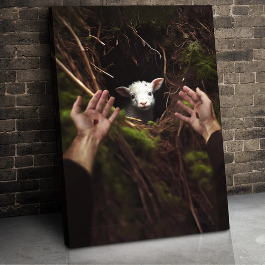 Jesus Reaching for His Lost Lamb Canvas Print, Christmas Decor, Christian Wall Art