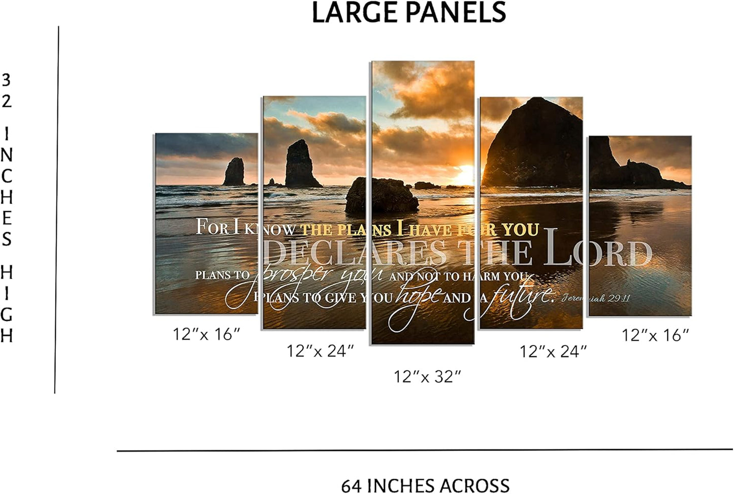 Christian Wall Art Canvas - for I Know the Plans I Have for You, Jeremiah 29:11, Faith Art, Bible Verse Wall Decor, Scripture Canvas, Ocean Scene (Large Panels)