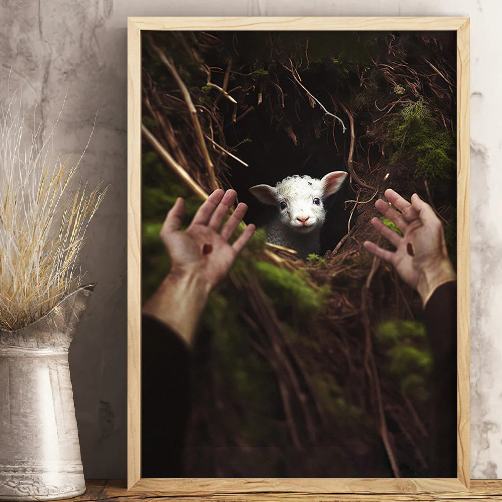 Jesus Reaching for His Lost Lamb Canvas Print, Christmas Decor, Christian Wall Art